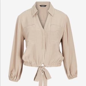 Creme Puff Sleeve Drawstring Top